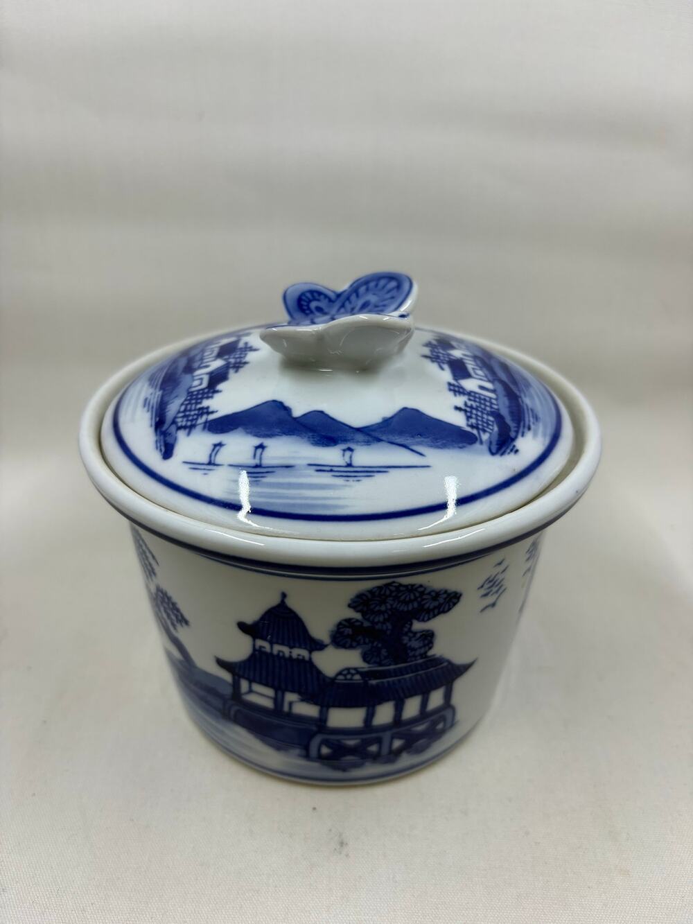 Blue & White Chinese Porcelain Covered Ginger Jar Canister